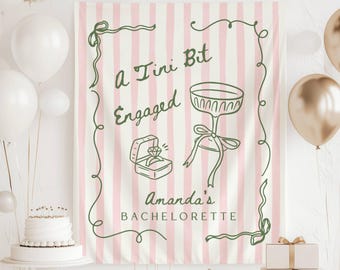 A Tini Bit Engaged Banner Martini Bachelorette Backdrop Bride in a Tini Bit Wall Tapestry Martini Engaged Bridal Shower Decor