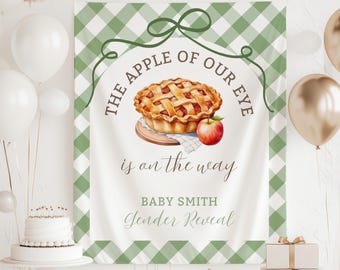 Äpple i vårt öga babyshowerbanderoll äppelpaj höst babyshower bakgrund anpassad höst kön avslöja bakgrund söt liten paj välkomstskylt