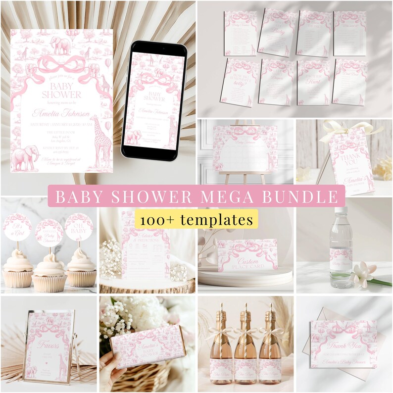 Baby Girl Shower Invitation Template Luxury Dior Style Blush Pink Digital Invitation Pink Toile Safari Invite DIY Canva Template Baby Shower image 11