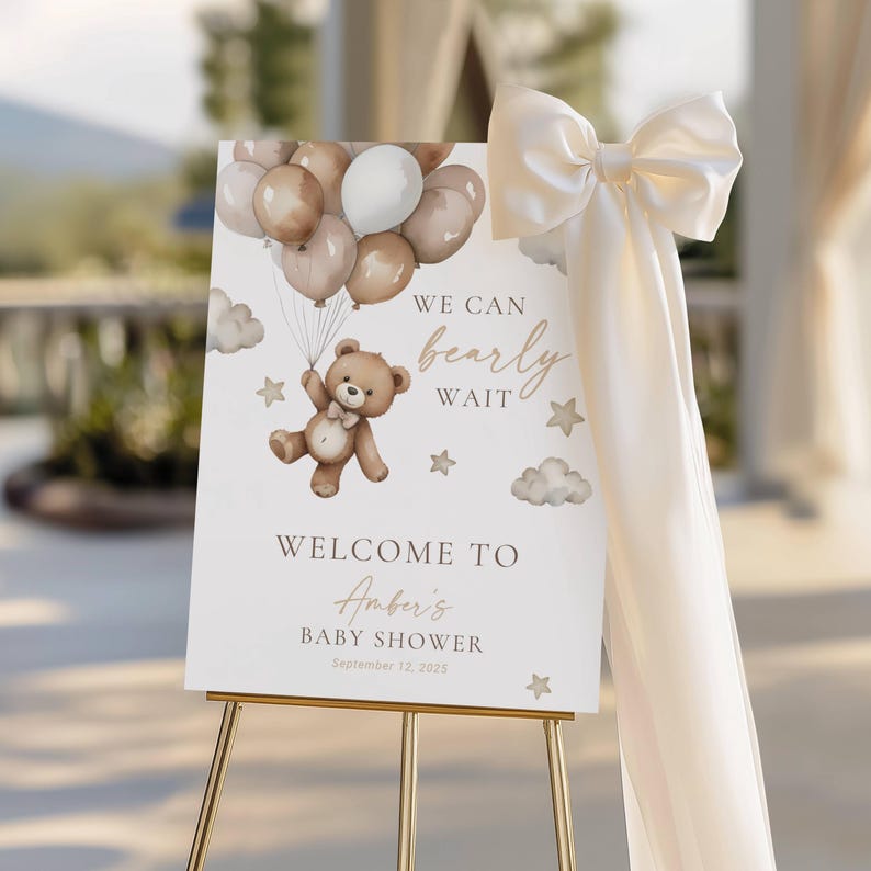 Brown Teddy Bear Sign Neutral Brown Bear Welcome Sign Gender Neutral Teddy Beige