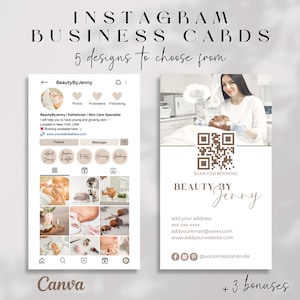 Instagram Business Card Editable Business Card Template Canva Editable Boho Business Card for Esthetician IG Business Card for Beautician