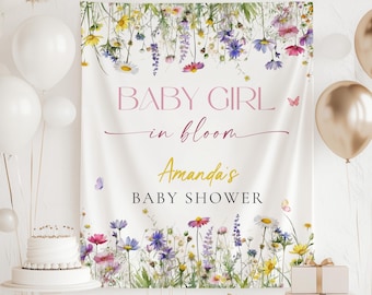 Baby in Bloom Banner Wildflower Baby Shower Backdrop Floral Party Decor Sign