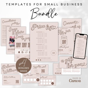 BUNDLE Small Business Template Beauty Salon Sign Snap Share Sign Tip Jar Editable Price List Lash Tech Nail Printable Card DYI Kit | KALA