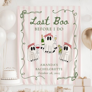 Halloween Bachelorette Party Banner Ghost Cocktail Bach Club Welcome Sign Last Boo Backdrop Spooky Bachelorette Tapestry Witchy Bridal Party