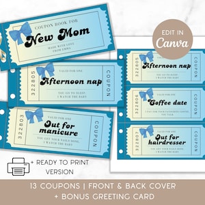 Childbirth Gift for New Boy Mama Printable Coupon Book Newborn Boy Welcome Gift Idea Baby Boy Shower Gift Coupons Supporting Gift for Mom