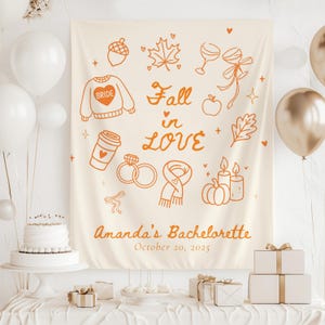 Fall Bachelorette Banner Fall in Love Bridal Shower Backdrop Fall in Love Decor Autumn Engagement Party Sign Custom Fall Wedding Tapestry