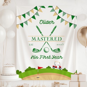 Mastered 1st Birthday Golf Banner Golf First Birthday Party Decoration Golf Hole Tapestry for Kid Birthday Part Mastered First Year Banner