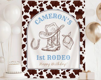 Banner personalizado para festa de aniversário com tema de rodeio.
