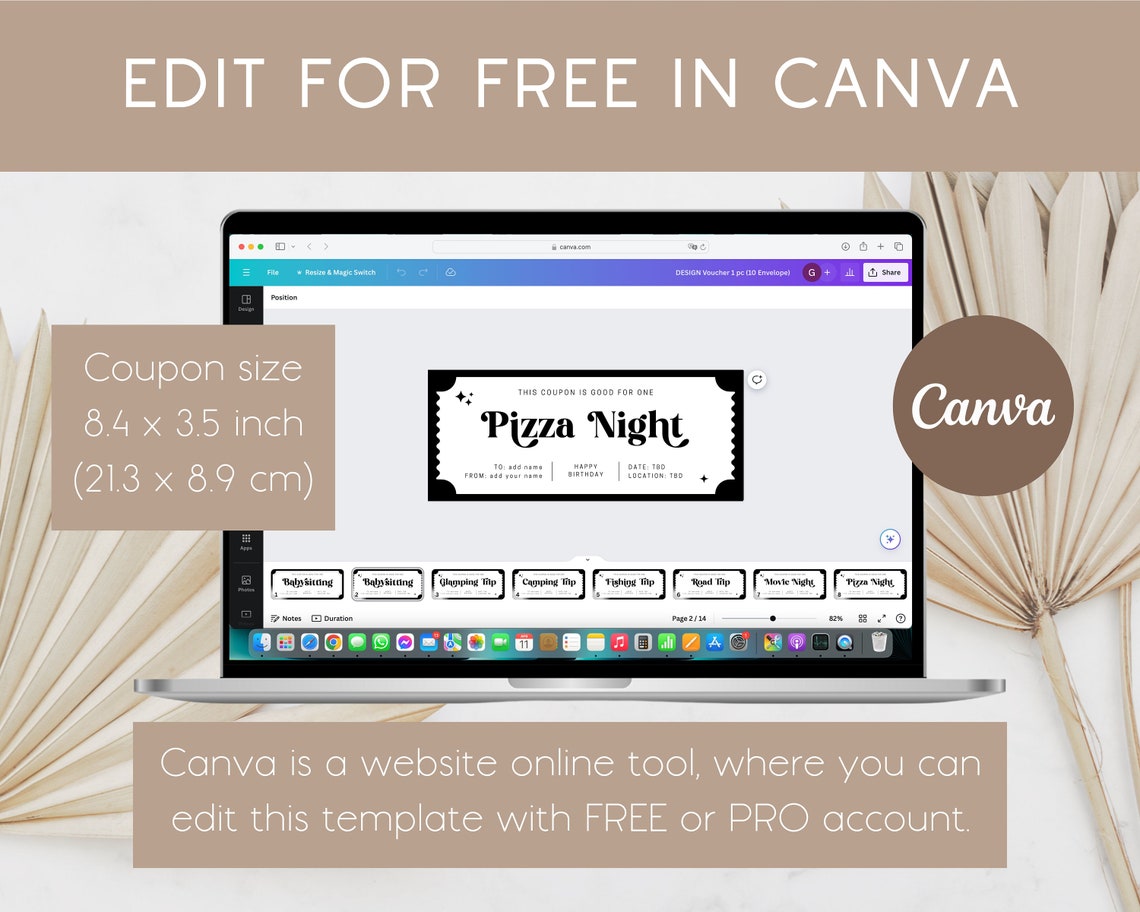 Pizza Night Gift Coupon Dinner Date Gift Certificate Template Editable ...