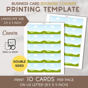 Canva arredondado cartão de visita modelo de impressão cartão de paisagem 2x3.5 modelo de impressão canva editável cartão em branco diy cartão de visita horizontal