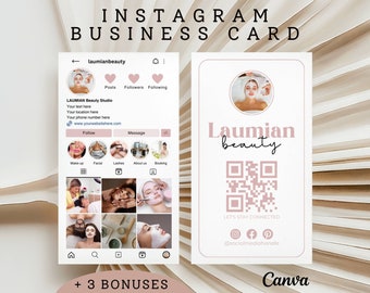 Custom Instagram Business Card Pink IG Business Card Editable Template Esthetician Business Card Brow Artist QR Business Card QR Code Manual