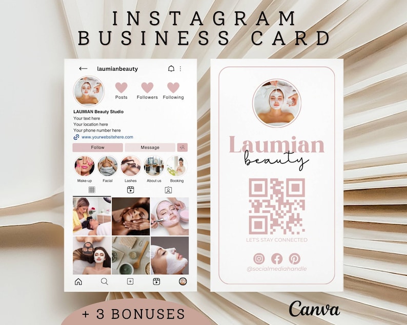 Custom Instagram Business Card Pink IG Business Card Editable Template Esthetician