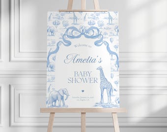 Blue Toile Baby Shower Welcome Sign Chinoiserie Boy Baby Shower Welcome Sign Editable Template Canva Welcome Sign Toile Baby Shower Decor