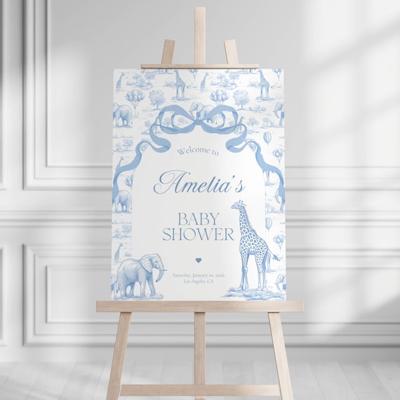 Blue Toile Baby Shower Welcome Sign Chinoiserie Boy Baby Shower Welcome Sign Editable Template Canva Welcome Sign Toile Baby Shower Decor