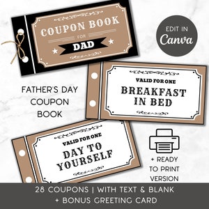 Libro de cupones de papá occidental para cupones del día del padre para papá Regalo del día del padre Cupón de idea de regalo de último minuto para papá Cupón de plantilla de Canva imprimible