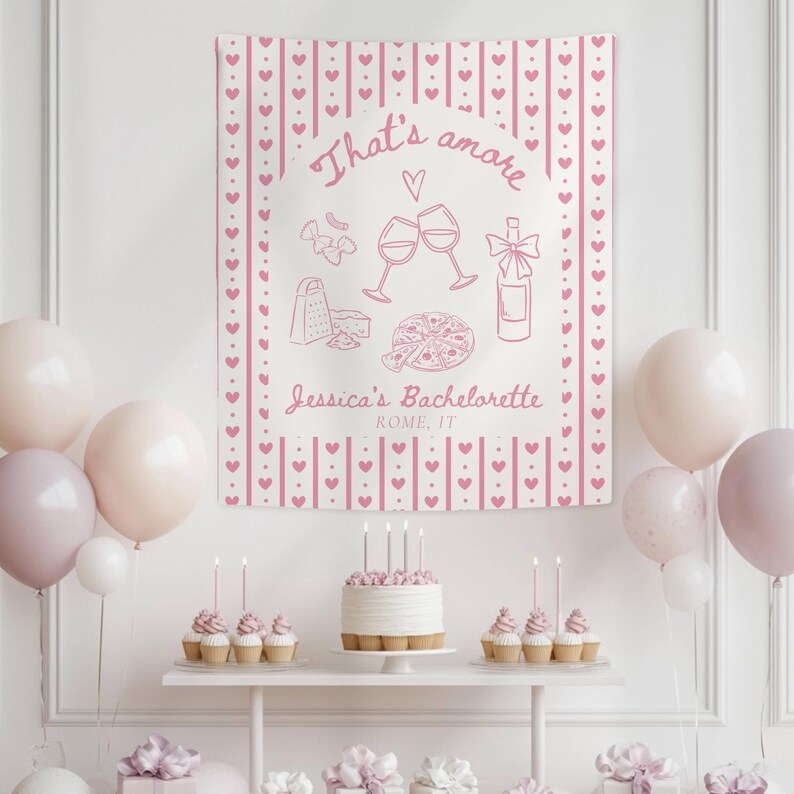 Thats Amore Bachelorette Banner Personalized Italian Bridal Shower Wall Tapestry Pizza Party image 6