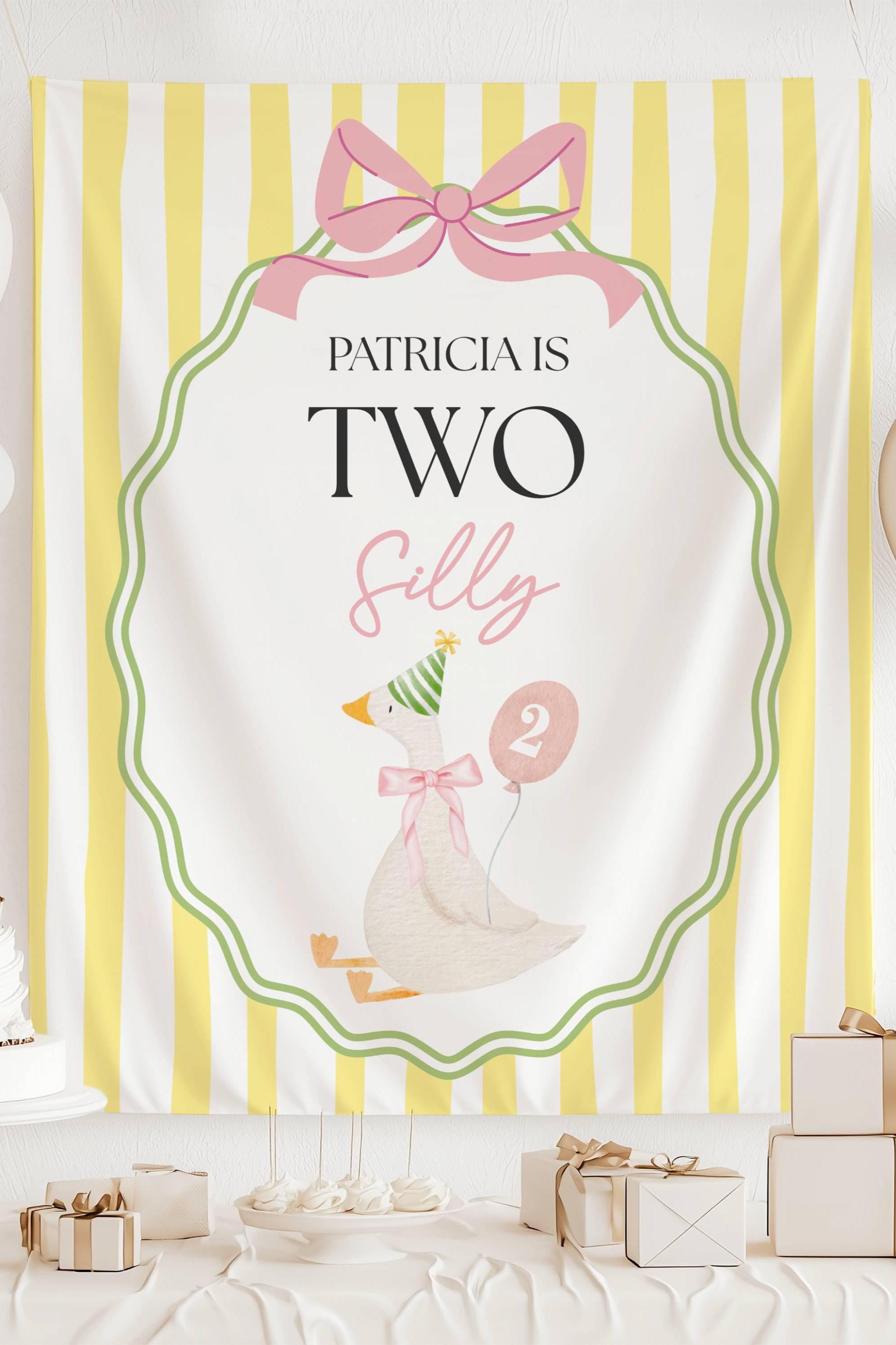 Silly Goose 2nd Birthday Backdrop ANY AGE Custom Name is Two Silly