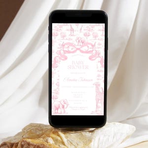 Baby Girl Shower Invitation Template Luxury Dior Style Blush Pink Digital Invitation Pink Toile Safari Invite DIY Canva Template Baby Shower image 6