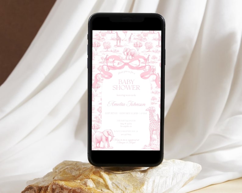 Baby Girl Shower Invitation Template Luxury Dior Style Blush Pink Digital Invitation Pink Toile Safari Invite DIY Canva Template Baby Shower image 6