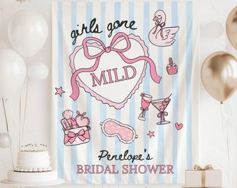 Girls Gone Mild Banner Personalized Bachelorette Party Backdrop Spa Bridal Shower Wall Tapestry Sleepover Bach Weekend Sign