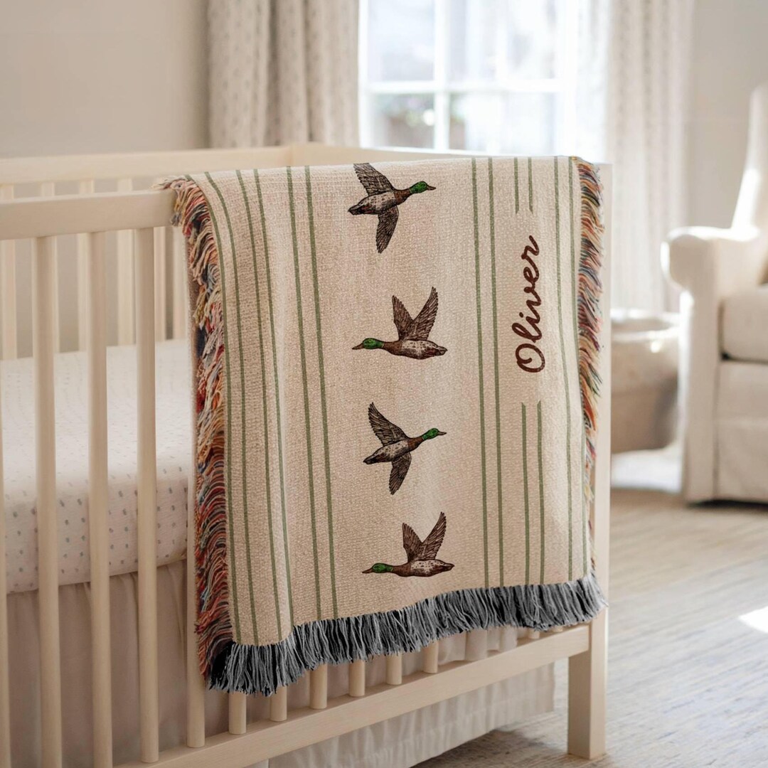 Personalized Mallard Duck Blanket Hunting Nursery Bedding Custom Name ...