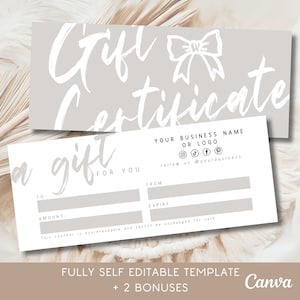 Professional Gift Voucher with Bow Gift Certificate for Eshtetician Salon Voucher for Customer Gift Coupon Editable Digital Voucher | AMAW
