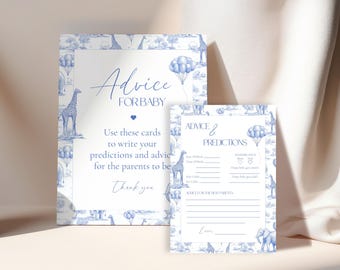 Elegant Blue Minimalist Baby Shower Advice Writing Card Modern Baby Advice Sign Toile Blue Animal Advice for New Parent Printable Template