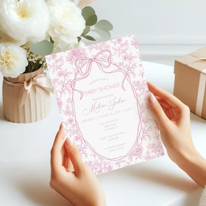 Luxury Dior Style Blush Pink Invite Pink Toile Floral Invitation DIY Canva