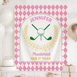 Golf Birthday Party Decor Pink Golf Course Photo Banner Custom Masters Birthday Backdrop Girl First Birthday Golf Welcome Sign Mastered Golf