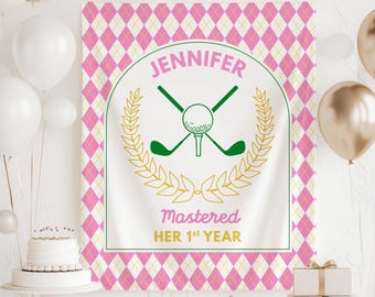 Golf 1st Birthday Banner Mastered One Year Backdrop Personalized First Birthday Hole in One Sign