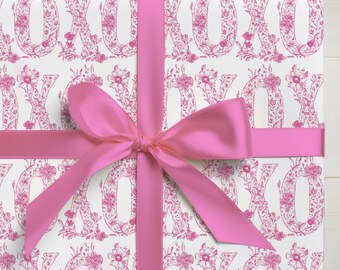 Wedding Pink Wrapping Paper Elegant Toile XOXO Gift Wrap for Bridal Shower Present