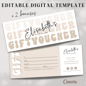 Plantilla digital de certificado de regalo para estilista, logotipo, vale de regalo para peluquería, cupón de regalo bohemio para impresión de peluquero, vale de peluquería, DABE