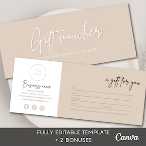 Plantilla de vale de regalo editable Canva Plantilla de certificado de regalo profesional Peluquería Certificado personalizado imprimible 8x4 Salón de belleza / BRIT