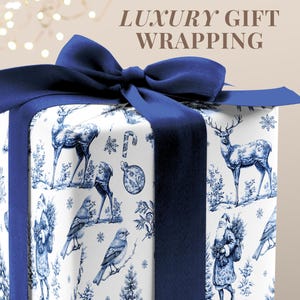 Elegant Christmas Toile Wrapping Paper Vintage Toile Gift Wrapping Paper Roll Luxury Christmas Gift Wrap Christmas Toile Present Wrap Blue