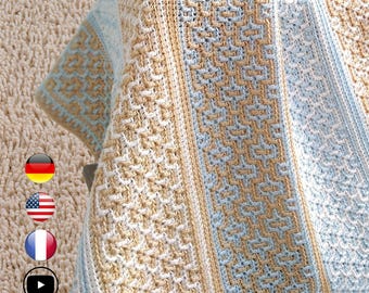 Overlay Mosaic Crochet - Pastel Baby Blanket Pattern, Video Tutorial, PDF in  English, French, German