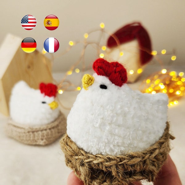 No-Sew Crochet Pattern: Mini Plush Chicken Amigurumi - Video Tutorial, PDF (4 Languages)