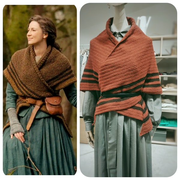 Outlander Shawl Crochet Pattern - Wool Triangle Scarf Wrap in Brown