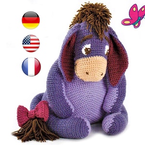Crochet Pattern: Vintage Donkey, Pooh friend Digital  Download English French and Deutsch