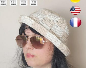 Crochet Bucket Hat Pattern | Checkered Cotton Summer Hat | 4 Sizes | Sailor Hat | in French, German and English