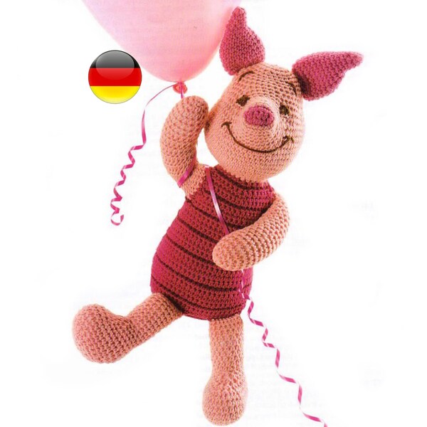 Crochet Pattern: Vintage Piglet, Pig Digital tutorial Deutsch