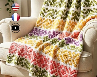 Overlay Mosaic Crochet - Floral Baby Blanket Pattern, Video Tutorial, PDF in  English, French, German