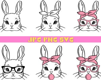 Bunny Face Svg, Easter Svg, Bunny Face Set Easter, Bunny Easter Svg, Easter Bunny Svg, Easter Bunny Svg, Bunny Cut Files for Cricut