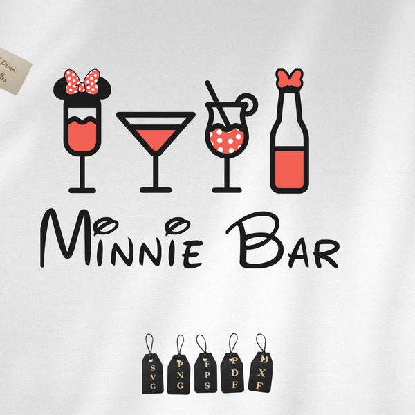 Minnie Bar, Mickey Bar, Drinks, Couple Mickey Minnie Mouse, Ears Head, Svg and Png Formats, Cut, Cricut, Silhouette, Instant Download