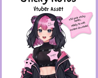 Pink Star Sticky Note x50 Vtuber Asset | Cute Stream Overlay | P2U Vtuber Stream Asset
