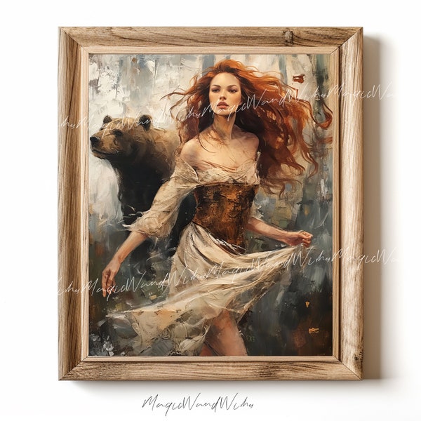 Artio Celtic Mythology Digital Download Oil Painting Celtic Bear Goddess, Associated with Fertility, Healing, Balance and Hunt