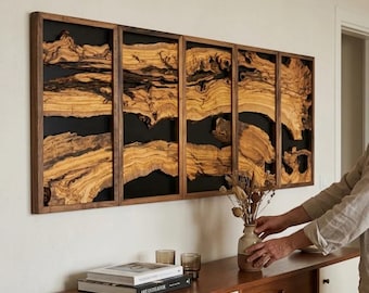 Handmade Olive Wood Wall Art,Live Edge Natural Wooden ,Walnut Framed Artistic Wall Sculpture,Custom Size,personalized home decorer