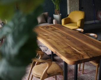 Handmade Walnut Dining Table: Live Edge Hardwood Kitchen Table