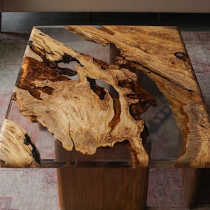 Custom Order Epoxy Resin Coffee Table, Rectangle Center Resin Table, Olive Wood Coffee Table