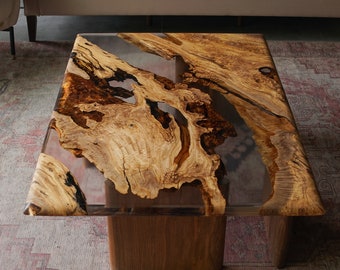 Custom Order Epoxy Resin Coffee Table, Rectangle Center Resin Table, Olive Wood Coffee Table
