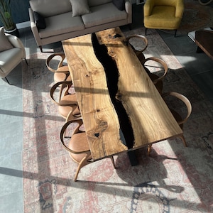 Custom Walnut Wood Epoxy Dining Table, Made to Order Resin Table, Black Walnut Dining Room Table, Handcrafted Epoxy and Wood Furniture